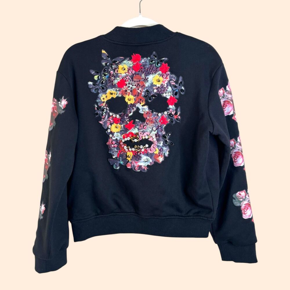 Interdee Crystal Floral Skull Bomber Jacket